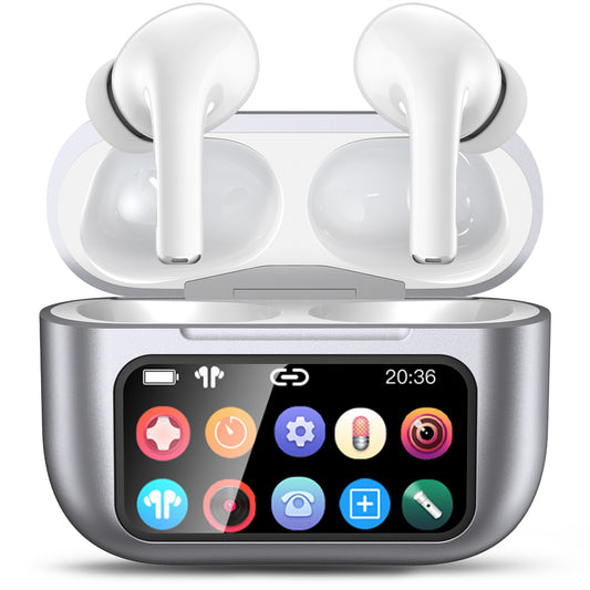 Wireless Bluetooth Touchscreen Earbuds,75H Bass Stereo Ear Buds with 6 EQ Modes,Multifunction LED Full Color Touchscreen Wireless Earphones with ENC Mic,ANC Noise Cancelling/Transparency Mode