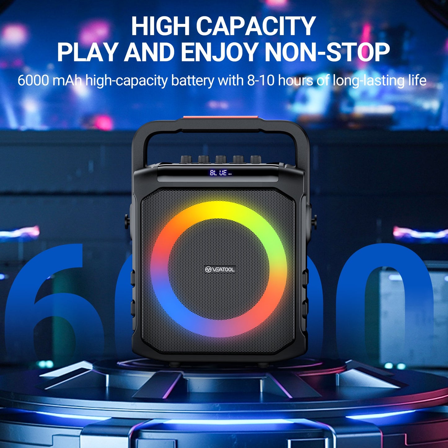 VEATOOL Karaoke Machine with Two Wireless Microphones, Portable Bluetooth Speaker with Bass/Treble Adjustment, PA System with Remote Control, Supports TF Card/USB, AUX in, REC, Party/Meeting/Outdoor