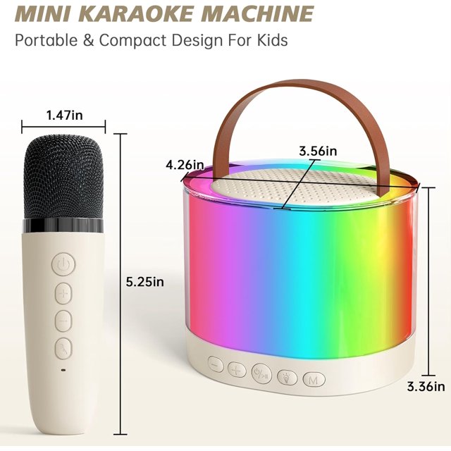 XANLUOER Mini Karaoke Machine for Kids,Portable Bluetooth Speaker with 2 Wireless Microphones,Ideal Musical Present for Children,Great Birthday Present for 4, 5, 6, 7, 8+ Years Old Girls&Boys(Beige)