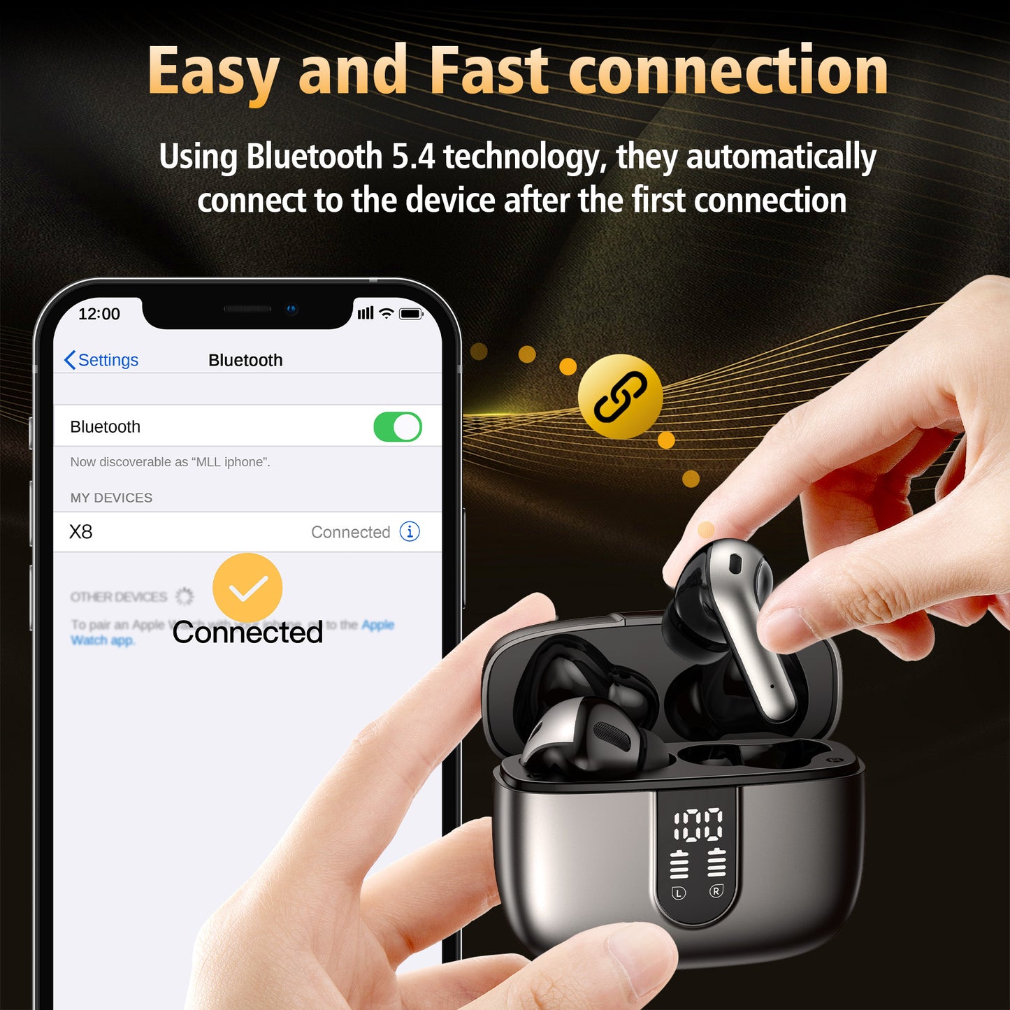 VEATOOL Bluetooth Headphones True Wireless Earbuds 65H Playback Power Display Earphones with Wireless Charging Case IPX7 Waterproof in-Ear Earbuds with Mic for TV Smart Phone Computer Laptop