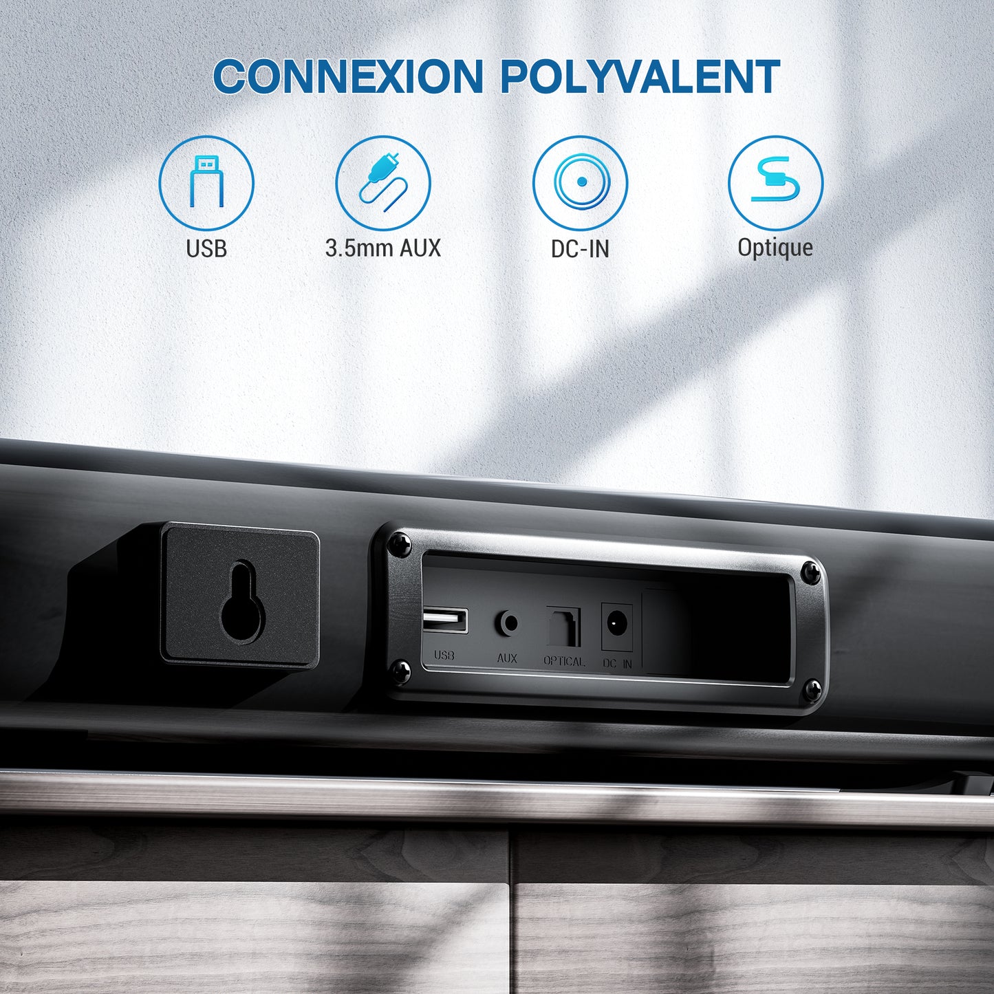 VEAT00L 2.2ch Sound Bar, 100W Bluetooth 5.0 Sound Bars for Smart TV, 3D Surround Sound System with Powerful Bass,Home Theater Speakers with USB/Optical/AUX, TV Speakers Soundbars with Split Design