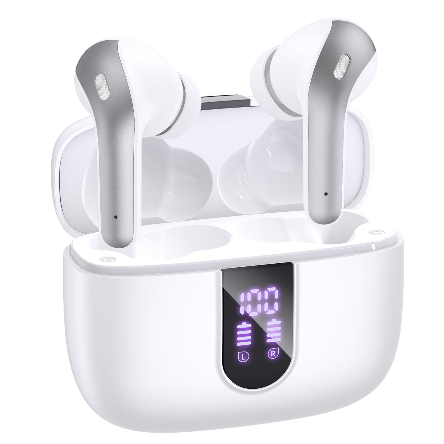 VEAT00L Bluetooth Headphone True Wireless Earbuds 60H Playback LED Power Display Earphones with Wireless Charging Case IPX5 Waterproof in-Ear Earbuds with Mic for TV Smart Phone Computer Laptop Sports