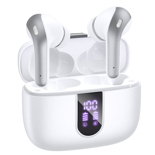 VEAT00L Bluetooth Headphone True Wireless Earbuds 60H Playback LED Power Display Earphones with Wireless Charging Case IPX5 Waterproof in-Ear Earbuds with Mic for TV Smart Phone Computer Laptop Sports
