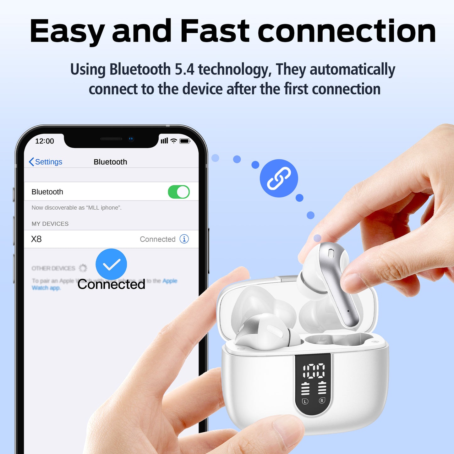 VEAT00L Bluetooth Headphone True Wireless Earbuds 60H Playback LED Power Display Earphones with Wireless Charging Case IPX5 Waterproof in-Ear Earbuds with Mic for TV Smart Phone Computer Laptop Sports