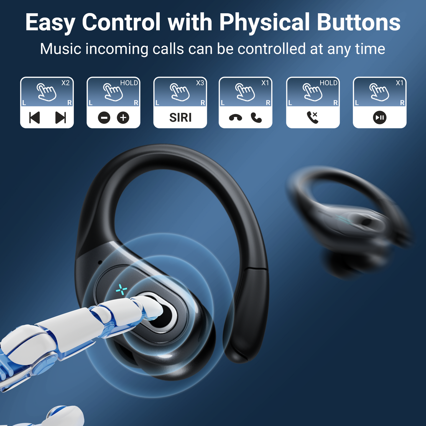 VEAT00L Headphones Wireless Earbuds Sport, Bluetooth 5.3 Over Ear Buds Stereo Deep Bass Headset with Earhooks, 80H Dual LED Display Wireless Earphones with ENC Noise Canceling Mic,for Running/Workout