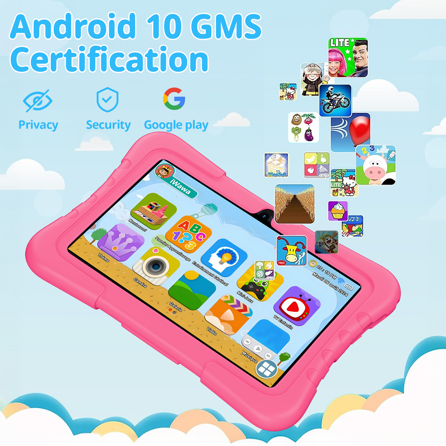 OKE Android 12 Kids Tablet, 7" Tablet for Kids, 32GB (Expandable to 128GB),Quad-Core,Educational Learning, Parental Control,IPS Screen, Dual Camera,Shockproof Case,Toddler Tablet for Kids Age 3+,Pink