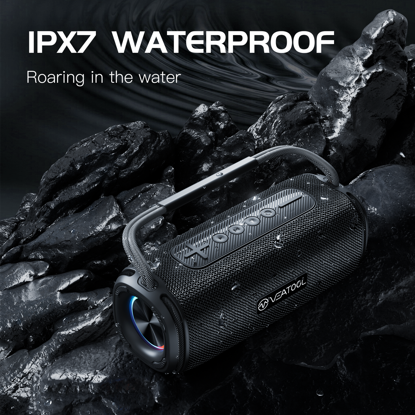 Bluetooth Speaker, 8H Playtime Portable Home Wireless Bluetooth 5.3 Speaker with Stereo Bass, IPX7 Waterproof Portable Bluetooth Speake with Colorful Flashing Lights