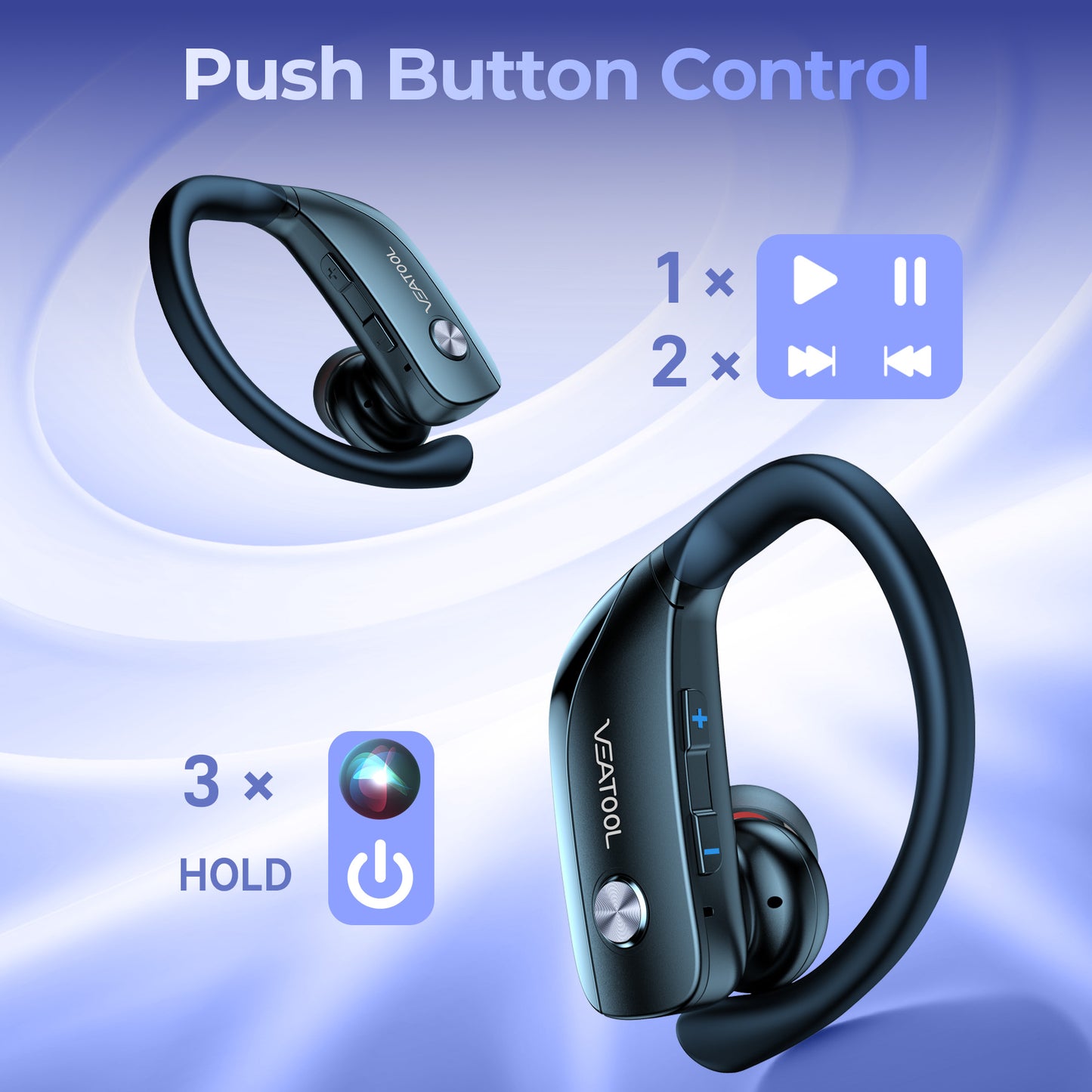 VEAT00L Wireless Earbuds Bluetooth Headphone Sport, Bluetooth 5.4 Earbud, 72Hrs Earphone with Earhook, Mic