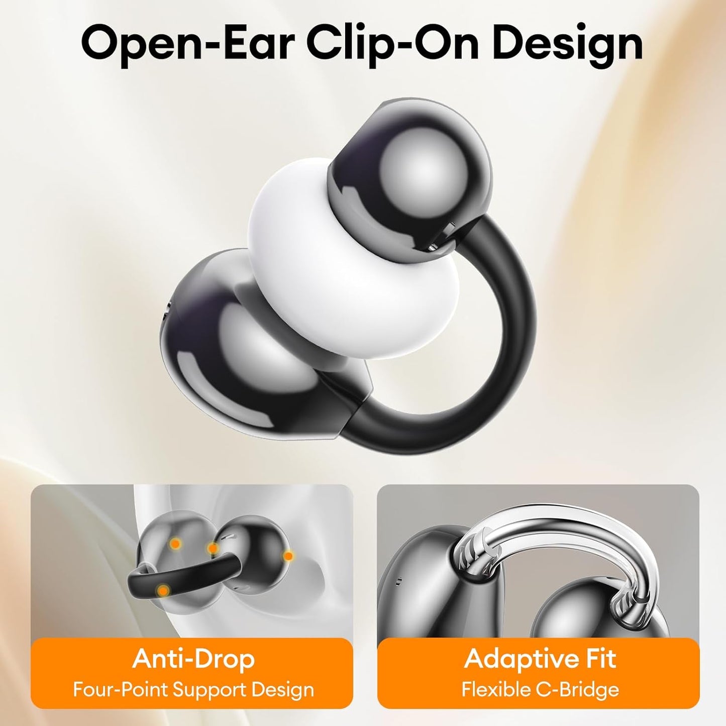 VEATo0L Open Ear Clip-On Earbuds, LCD Touch Screen,Bluetooth 5.4 Sports Earphones,ENC Call Noise Cancelling Earphones with Mic,Ear Clip Earbuds,Bass Boost,IPX7 Waterproof,60H Playtime,Lightweight