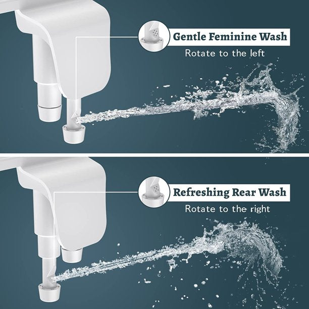 KDMLR Toilet Bidet Non-Electric Bidet Toilet Attachment Dual Nozzles for Frontal/Rear Wash, Adjustable Pressure Control, Sliver/White