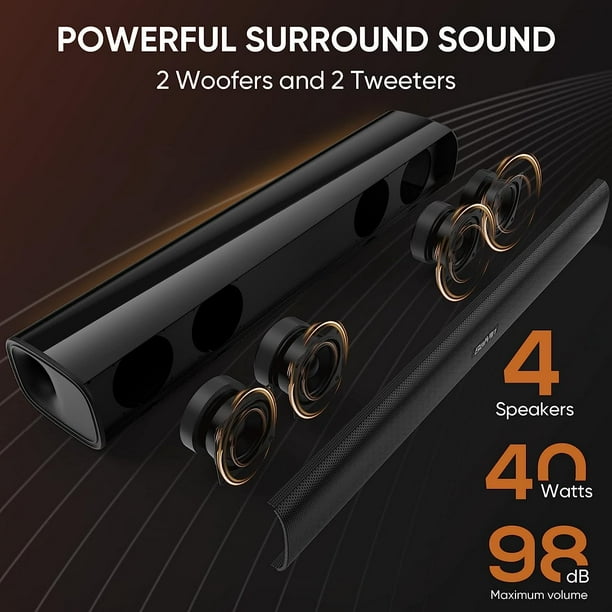 KDMLR Sound Bars for TV, 40 Watts Small Soundbar Built with 4 Speakers,TV Sound Bar Speakers with Bluetooth/Optical/AUX Connection for PC/Gaming/Projectors,17inch