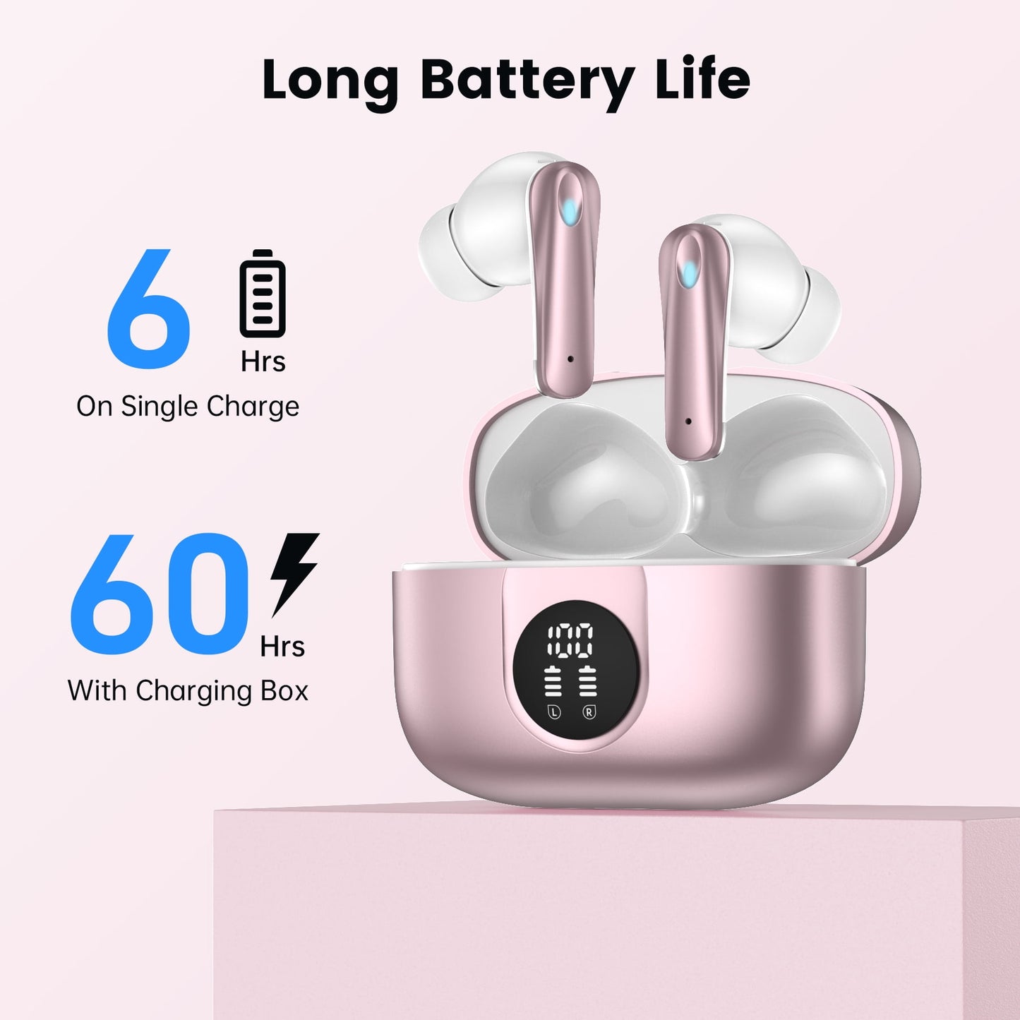 VEAT00L P91 Wireless Earbuds, Bluetooth Headphones V5.4 Stereo Ear buds with Noise Cancelling Mics, 60H Playback Mini Case with Dual LED Display, IP7 Waterproof in-Ear Earphones for Android iOS
