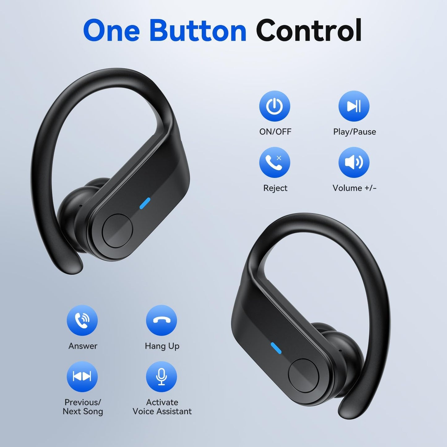 VEATOOL T8 Wireless Earbuds Bluetooth Headphones Sport, 2025 Bluetooth Earbuds Stereo Ear Buds, Noise Cancelling Mic, IPX7 Waterproof Headset for Workout/Running Black