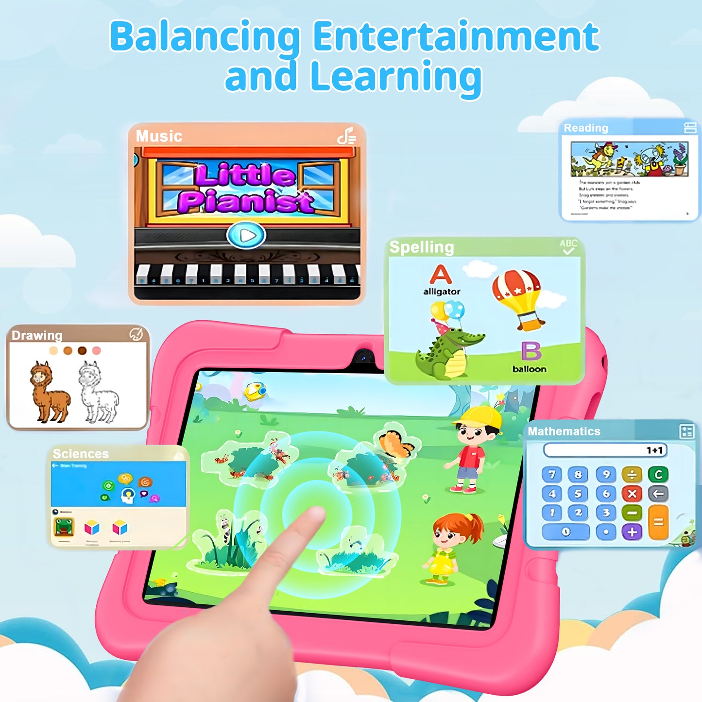 OKE Android 12 Kids Tablet, 7" Tablet for Kids, 32GB (Expandable to 128GB),Quad-Core,Educational Learning, Parental Control,IPS Screen, Dual Camera,Shockproof Case,Toddler Tablet for Kids Age 3+,Pink