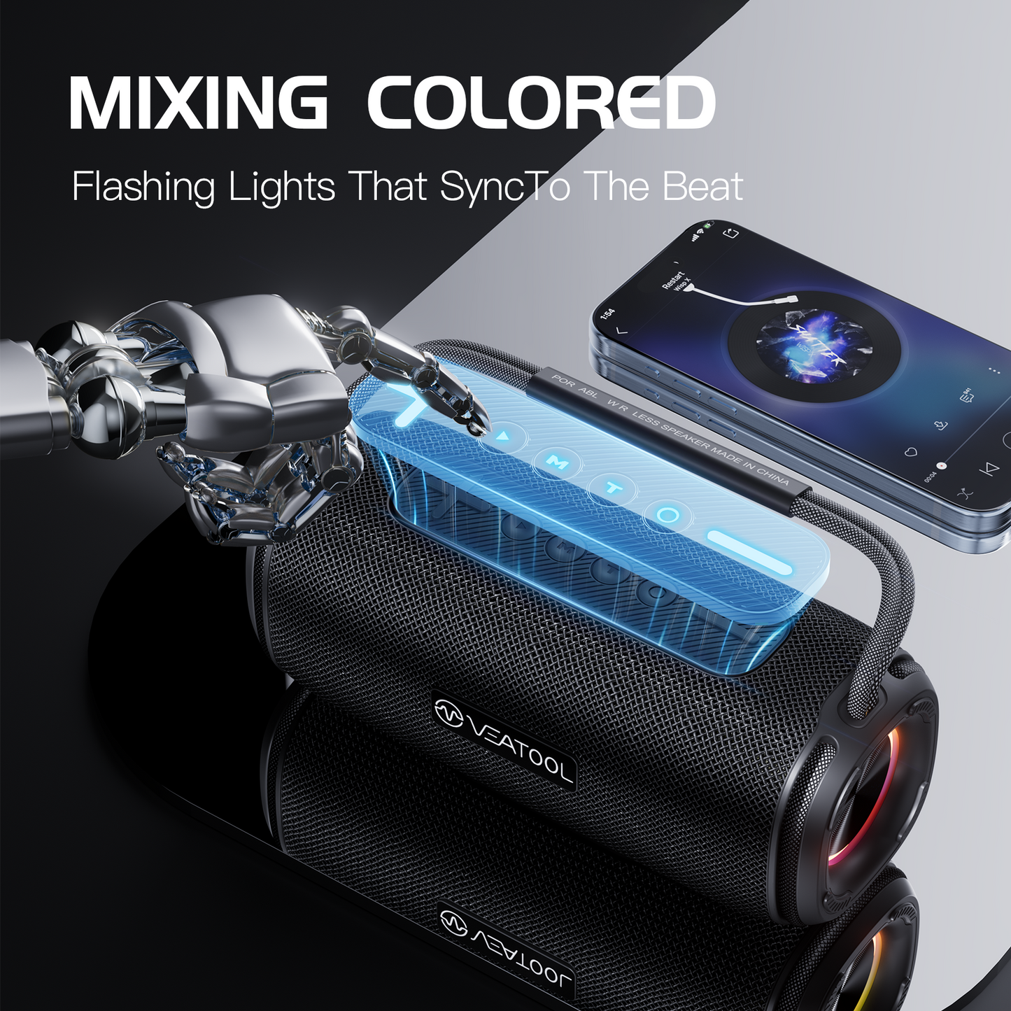 Bluetooth Speaker, 8H Playtime Portable Home Wireless Bluetooth 5.3 Speaker with Stereo Bass, IPX7 Waterproof Portable Bluetooth Speake with Colorful Flashing Lights
