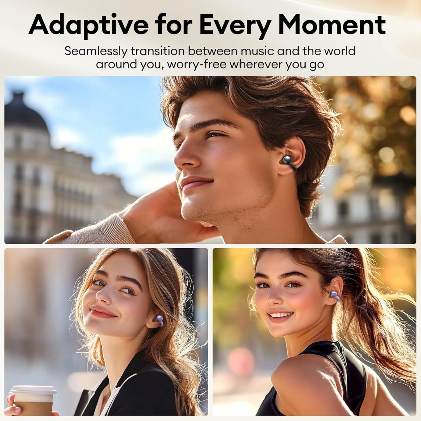 VEATo0L Open Ear Clip-On Earbuds, LCD Touch Screen,Bluetooth 5.4 Sports Earphones,ENC Call Noise Cancelling Earphones with Mic,Ear Clip Earbuds,Bass Boost,IPX7 Waterproof,60H Playtime,Lightweight