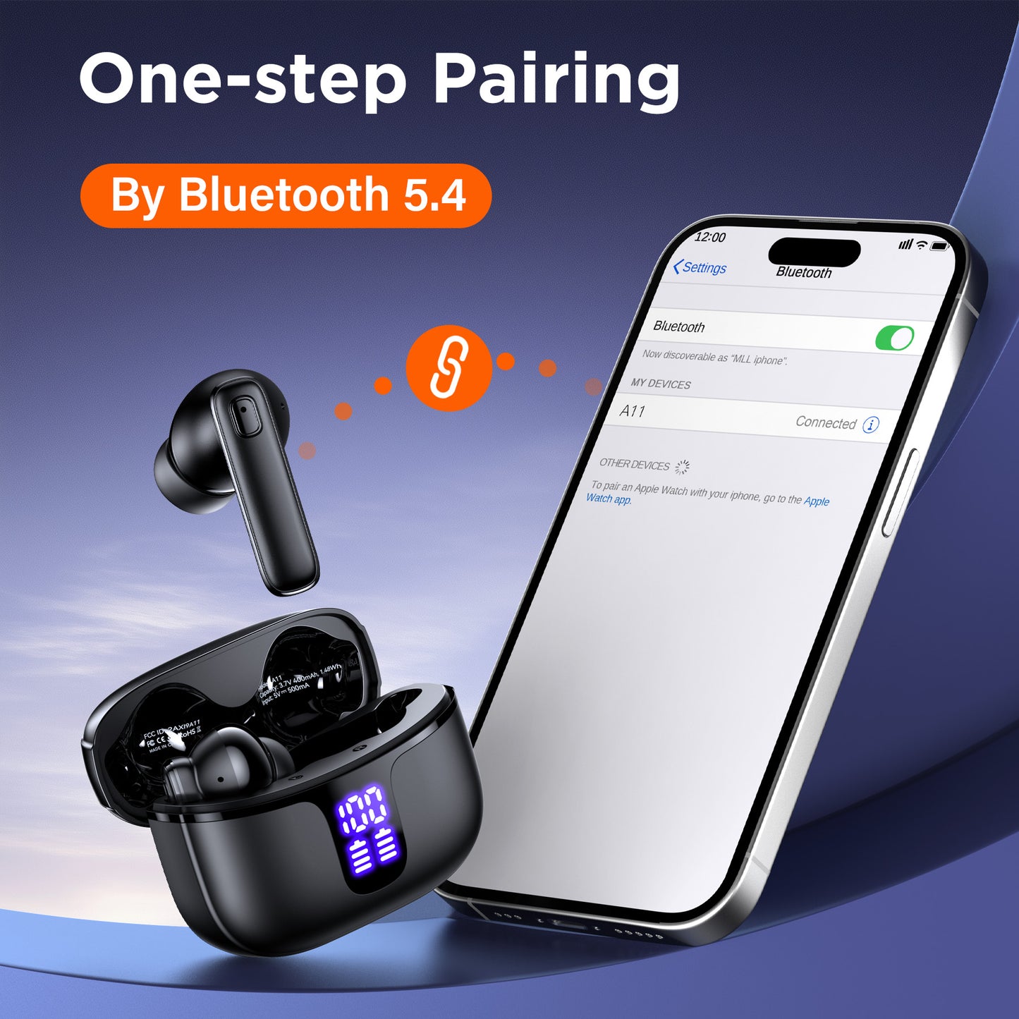 VEAT00L A11 Wireless Earbuds, Bluetooth 5.4 Earbuds Hi-Fi Stereo Bass 68H Playback LED Power Display Earphones with Mic IPX7 Waterproof in-Ear Earphones for TV Smart Phone Laptop Computer Sports