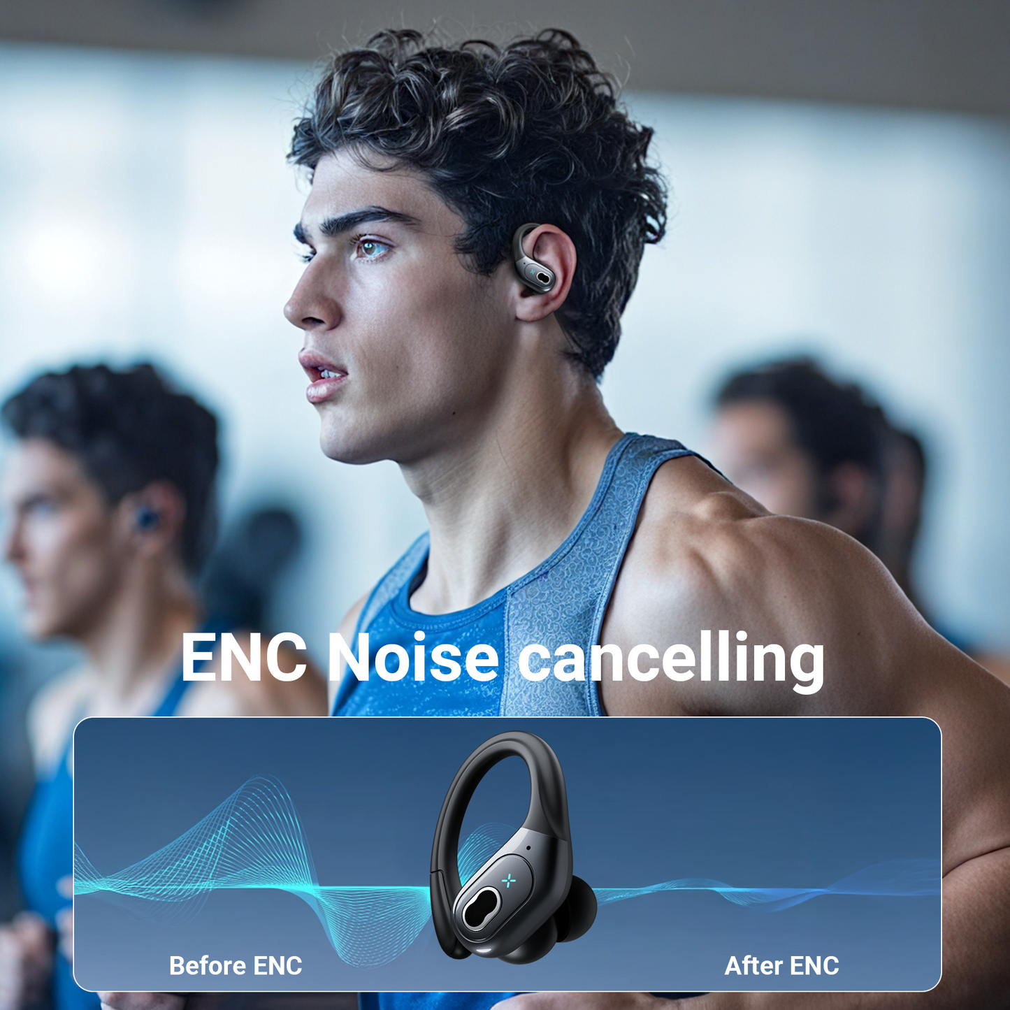 VEAT00L Headphones Wireless Earbuds Sport, Bluetooth 5.3 Over Ear Buds Stereo Deep Bass Headset with Earhooks, 80H Dual LED Display Wireless Earphones with ENC Noise Canceling Mic,for Running/Workout