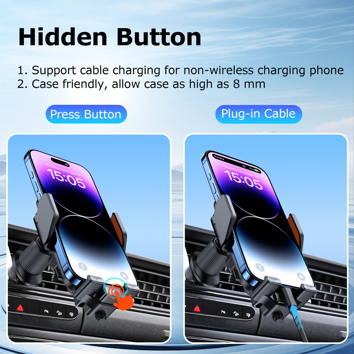 VEAT00L C16s Wireless Car Charger,15W Fast Charging Auto Clamping Car Charger for Dash Windshield Air Vent Compatible,Hands-Free Phone Holder Car Mount for iPhone 16 15 14, Samsung Galaxy,Google, etc