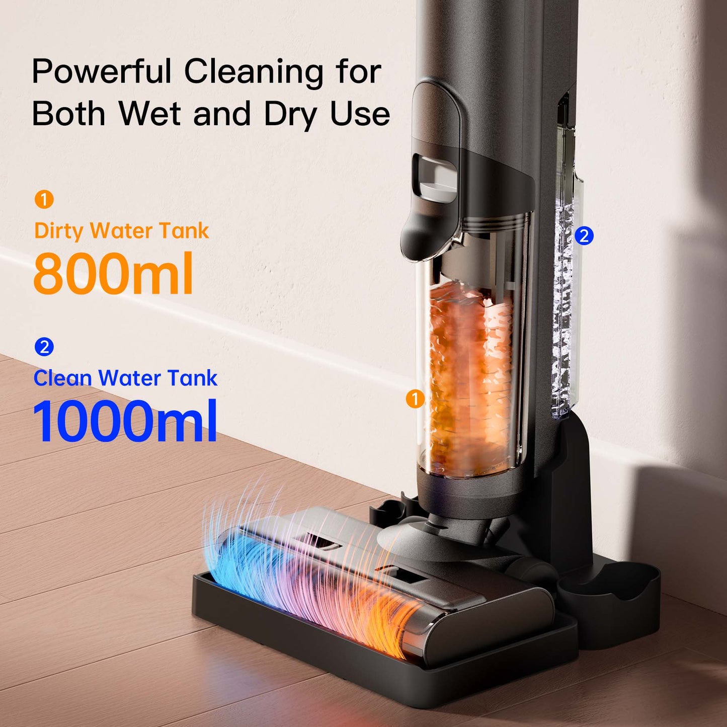 VEAT00L Cordless Wet Dry One Hard Floor Cleaner with Charging Base, Self-Cleaning with 25Kpa Powerful Suction, Great for Pet Hair and Sticky Messes, 30min Runtime, LCD Display, Voice Prompt
