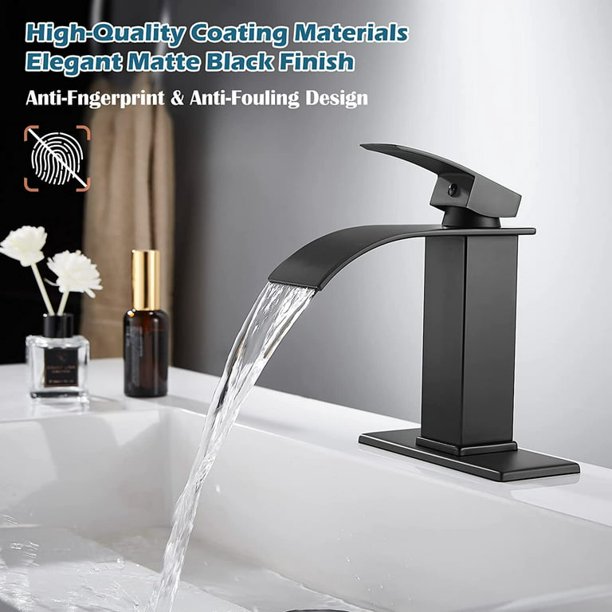 KDMLR Black Single Handle Deck Mounted Brass Waterfall Bathroom Faucet,Hot and Cold Water Mixer Tap Easy to install, suitable for bathroom, kitchen, and dressing table