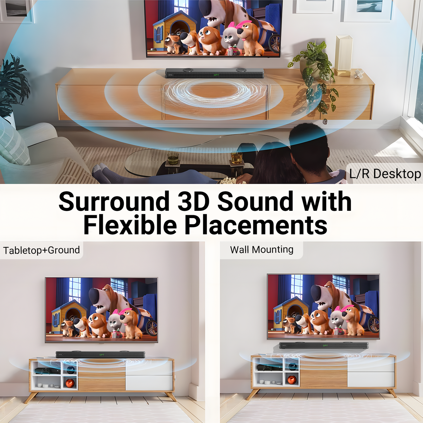 VEAT00L S50L 100W 2.2ch Sound Bars for TV, Soundbar with Subwoofer, Wired & Wireless Bluetooth 5.0 3D Surround Speakers, Optical/HDMI/AUX/COAX/USB Connection, Wall Mountable