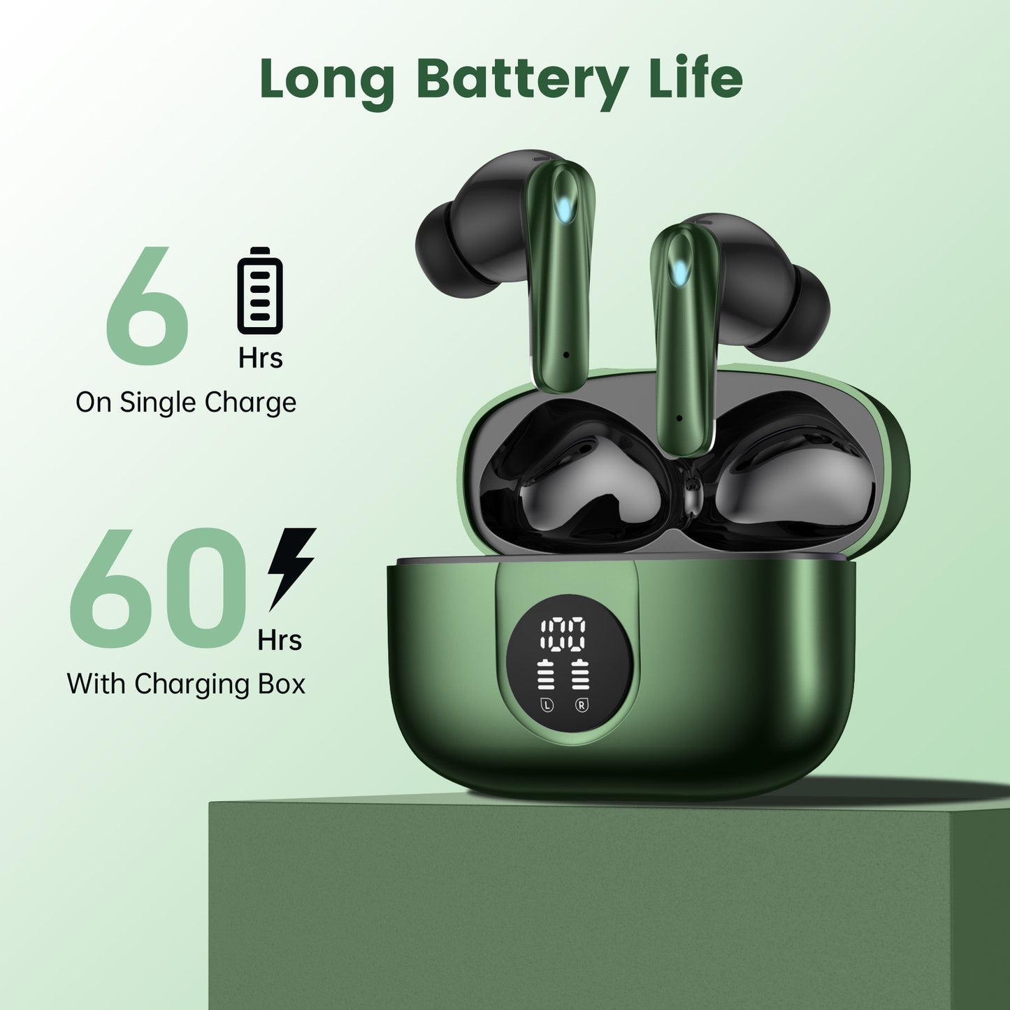 VEAT00L P91 Wireless Earbuds, Bluetooth Headphones V5.4 Stereo Ear buds with Noise Cancelling Mics, 60H Playback Mini Case with Dual LED Display, IP7 Waterproof in-Ear Earphones for Android iOS