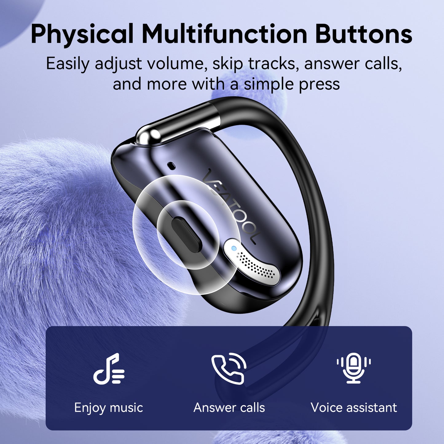 VEAT00L T26 Open Ear Earbuds, Bluetooth 5.4 Wireless Headphone,Lightweight,Air Conduction Earphones,Powerful Sound,ENC Mic Clear Call,Wireless Earbuds with Ear Hooks,IPX7,56H Playtime,Running,Workout