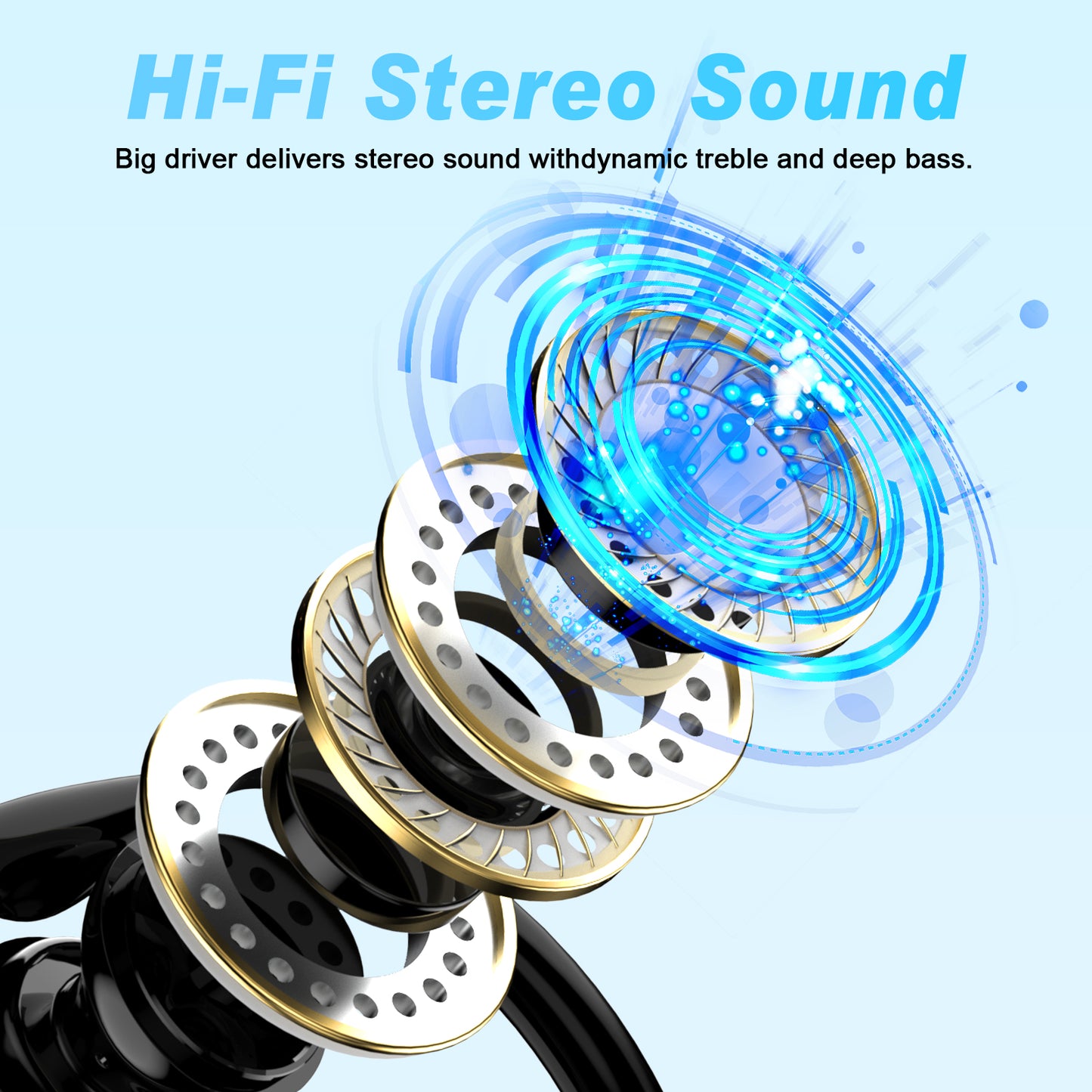VEAT00L Bluetooth Headphones Wireless Earbuds 48hrs Playback IPX7 Waterproof Earphones Over-Ear Stereo Bass Headset with Earhooks Microphone LED Battery Display for Sports/Workout/Gym Black