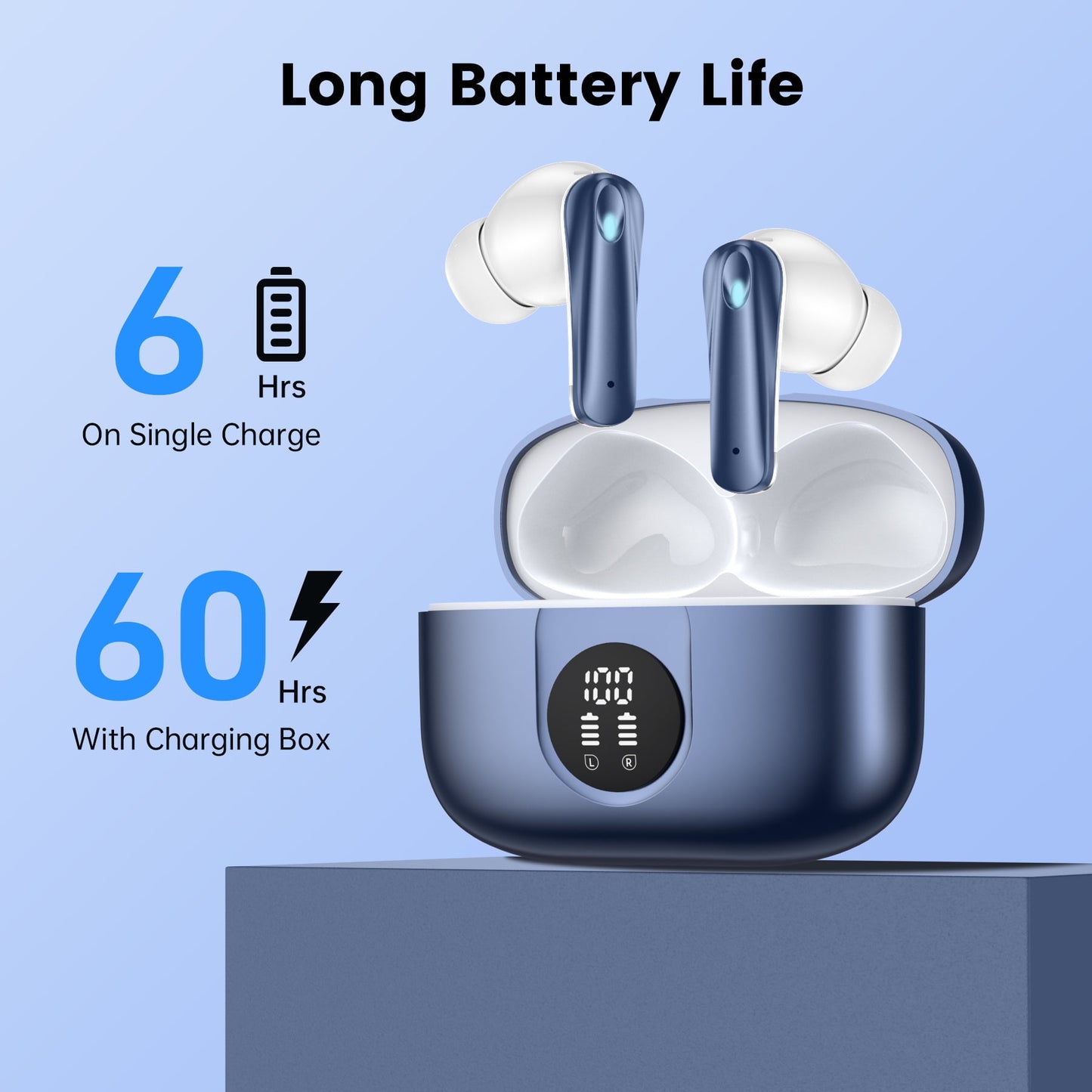 VEAT00L P91 Wireless Earbuds, Bluetooth Headphones V5.4 Stereo Ear buds with Noise Cancelling Mics, 60H Playback Mini Case with Dual LED Display, IP7 Waterproof in-Ear Earphones for Android iOS