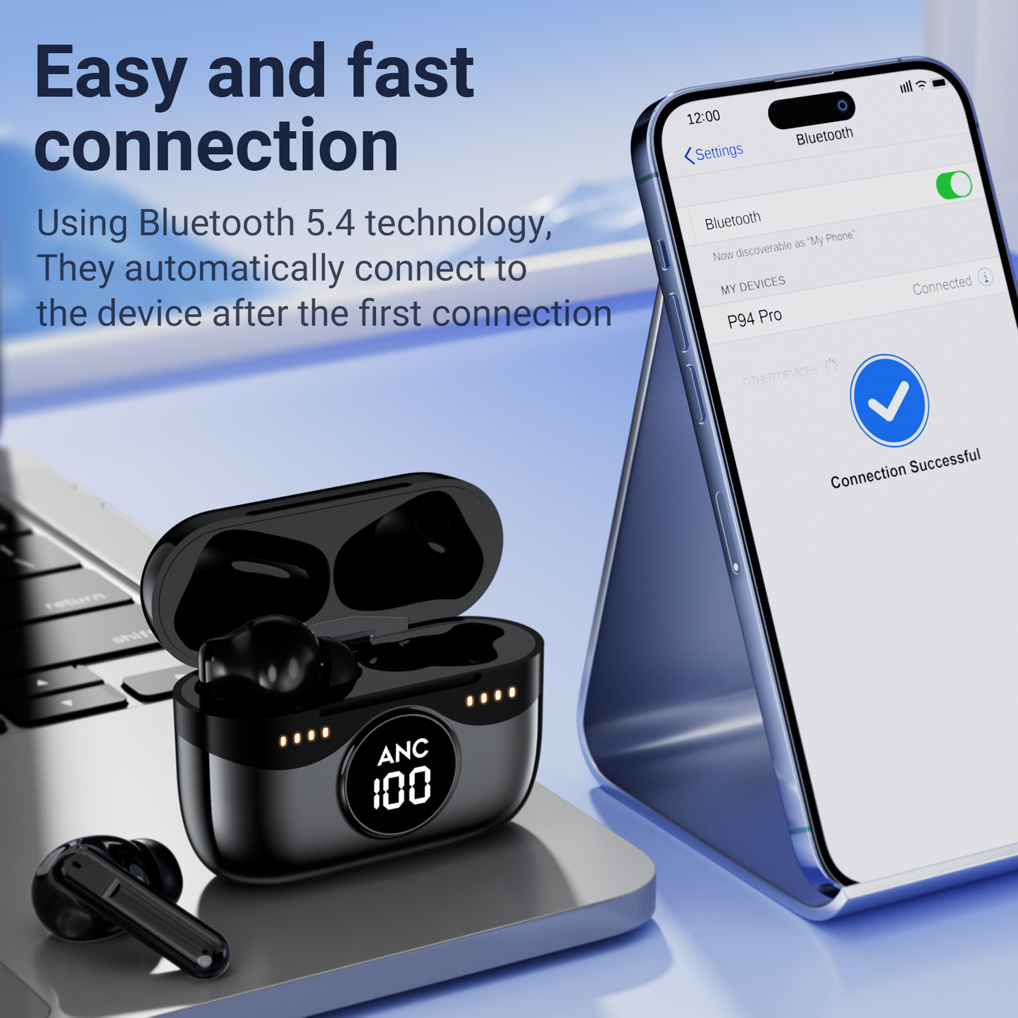 VEAT00L P94 Pro Wireless Bluetooth Headset Sensory Noise Cancellation ANC+ENC Bluetooth 5.4 with LED Digital Display 46H Playback IPX7 Water Resistant