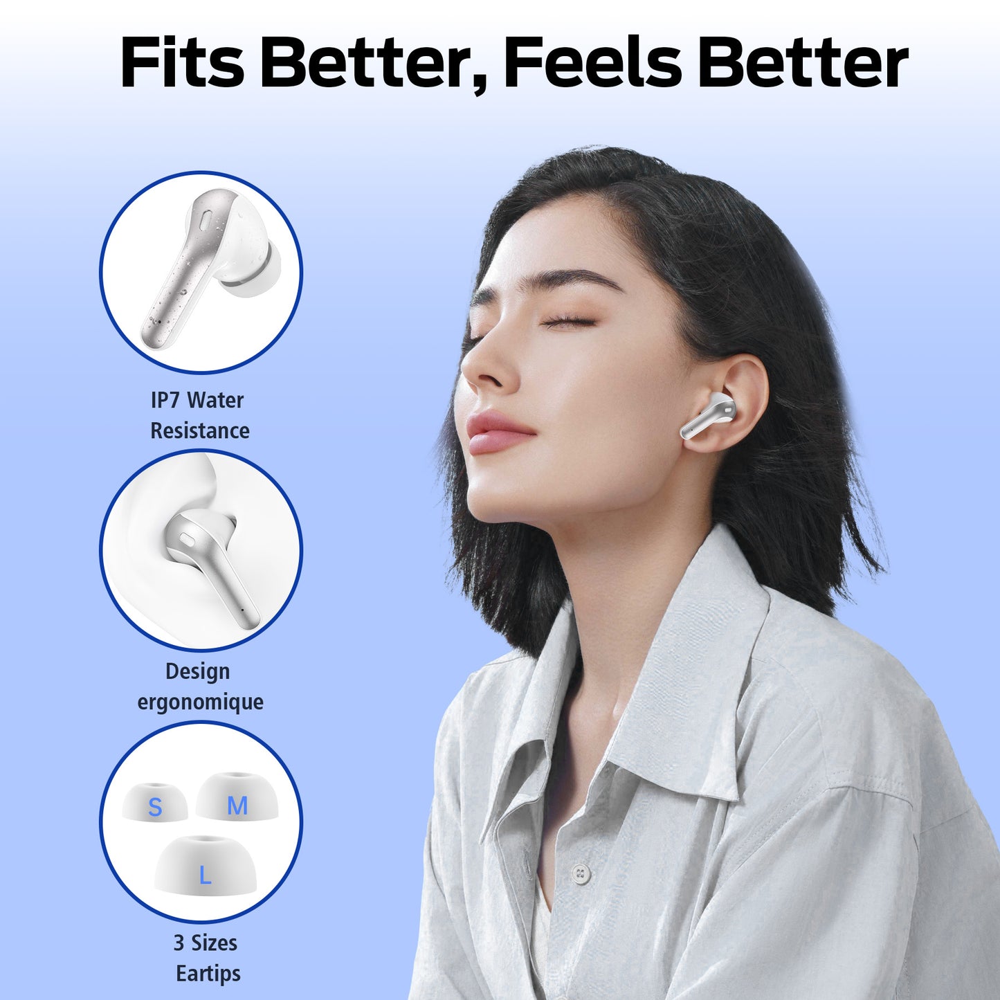 VEAT00L Bluetooth Headphone True Wireless Earbuds 60H Playback LED Power Display Earphones with Wireless Charging Case IPX5 Waterproof in-Ear Earbuds with Mic for TV Smart Phone Computer Laptop Sports