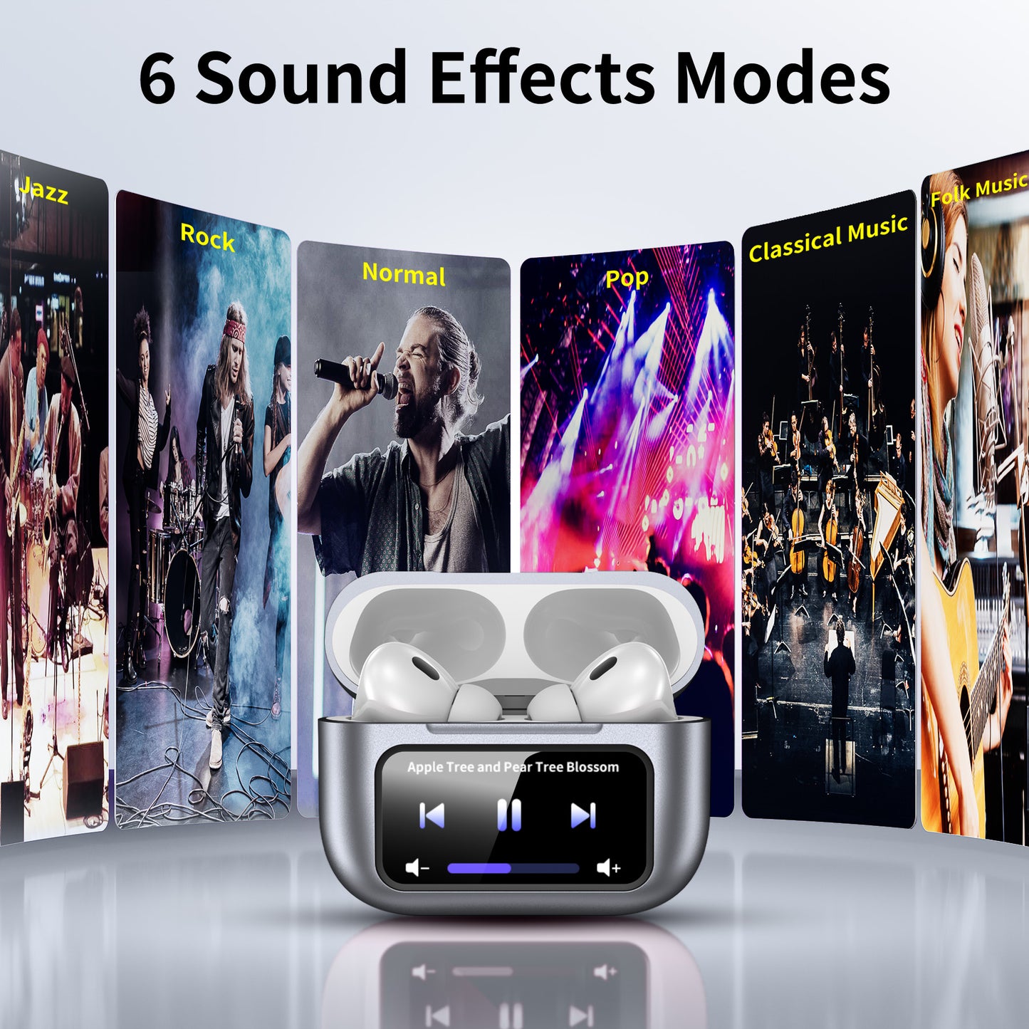 Wireless Bluetooth Touchscreen Earbuds,75H Bass Stereo Ear Buds with 6 EQ Modes,Multifunction LED Full Color Touchscreen Wireless Earphones with ENC Mic,ANC Noise Cancelling/Transparency Mode