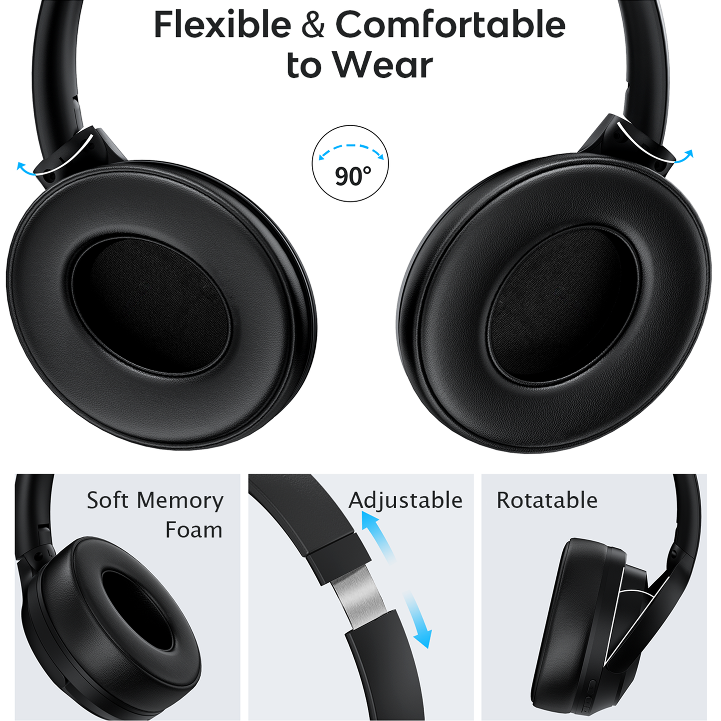 Wireless Over Ear Bluetooth Headphones, Active Noise Cancelling, HiFi Stereo Sound for Travel Work Laptop PC Cellphone