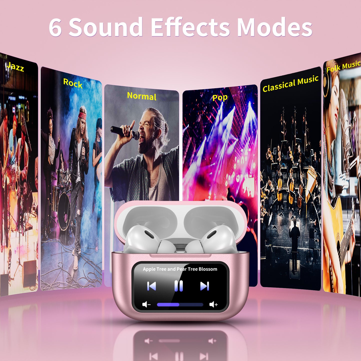 Wireless Bluetooth Touchscreen Earbuds,75H Bass Stereo Ear Buds with 6 EQ Modes,Multifunction LED Full Color Touchscreen Wireless Earphones with ENC Mic,ANC Noise Cancelling/Transparency Mode