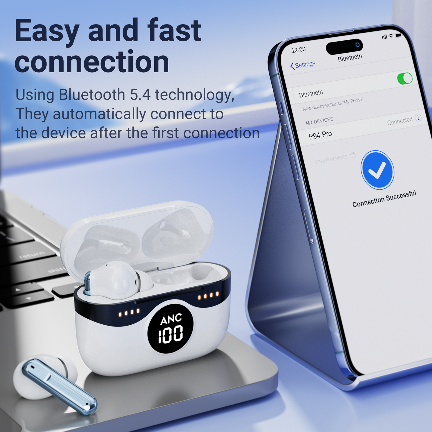 VEAT00L P94 Pro Wireless Bluetooth Headset Sensory Noise Cancellation ANC+ENC Bluetooth 5.4 with LED Digital Display 46H Playback IPX7 Water Resistant