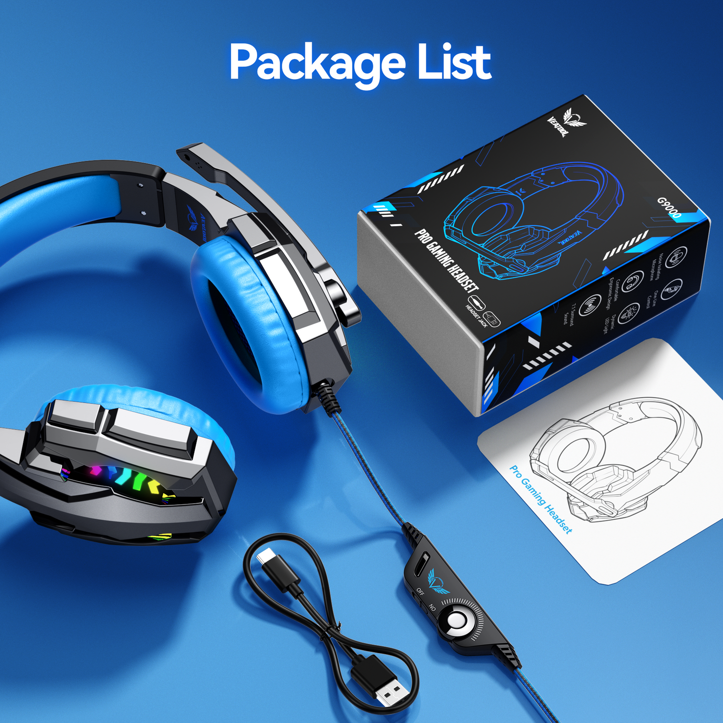 VEATOOL Gaming Headset with Microphone, Compatible with PS4 PS5 Xbox One PC Laptop, Over-Ear Headphones with LED Light, Noise Canceling Mic, 7.1 Stereo Surround Sound,Soft Earmuffs for Nintendo Series