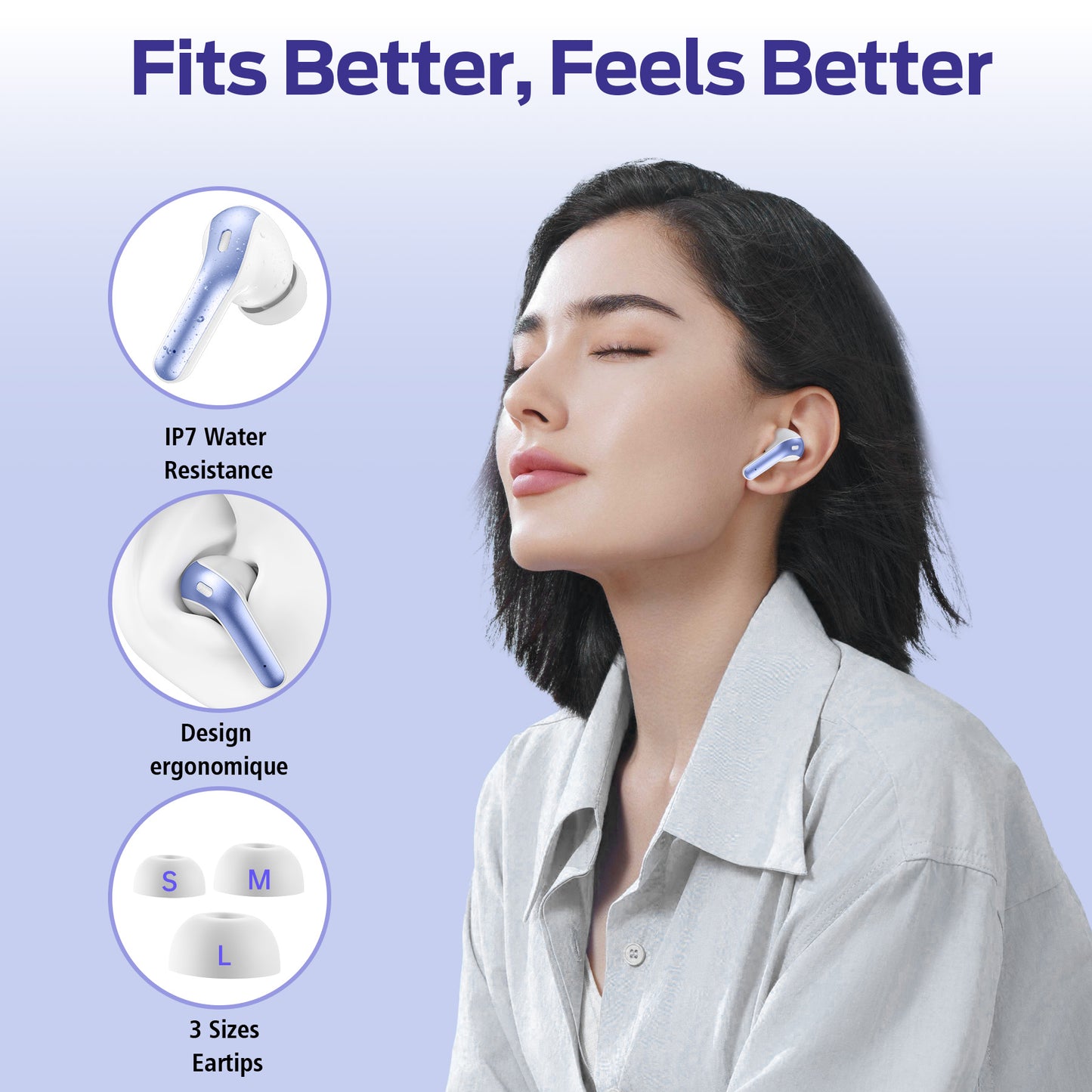 VEATOOL Bluetooth Headphones True Wireless Earbuds 65H Playback Power Display Earphones with Wireless Charging Case IPX7 Waterproof in-Ear Earbuds with Mic for TV Smart Phone Computer Laptop