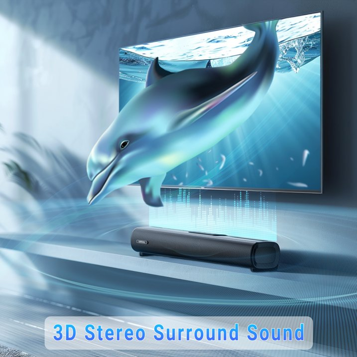 Veatool S10 TV Soundbar, 40Watts-16 Inches Small Bluetooth Sound Bar with Optical, AUX and USB Input
