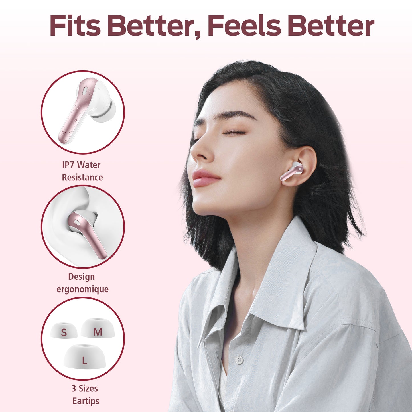 VEATOOL Bluetooth Headphones True Wireless Earbuds 60H Playback LED Power Display Earphones with Wireless Charging Case IPX7 Waterproof in-Ear Earbuds with Mic for TV Smart Phone Computer Laptop