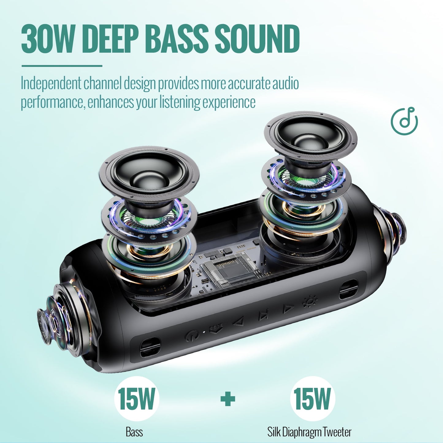 VEATOOL Portable Bluetooth Speaker, IPX5 Waterproof, Stereo Sound, 12H Playtime, Bluetooth 5.3, RGB Lights, Outdoor Speaker