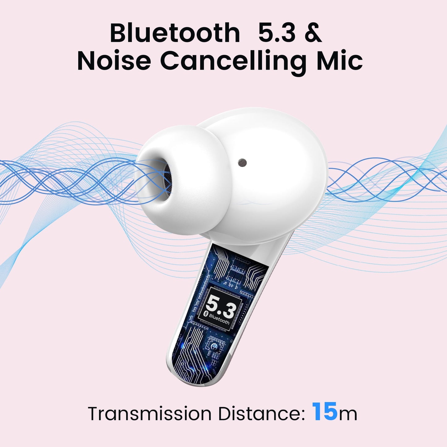 VEAT00L P91 Wireless Earbuds, Bluetooth Headphones V5.4 Stereo Ear buds with Noise Cancelling Mics, 60H Playback Mini Case with Dual LED Display, IP7 Waterproof in-Ear Earphones for Android iOS