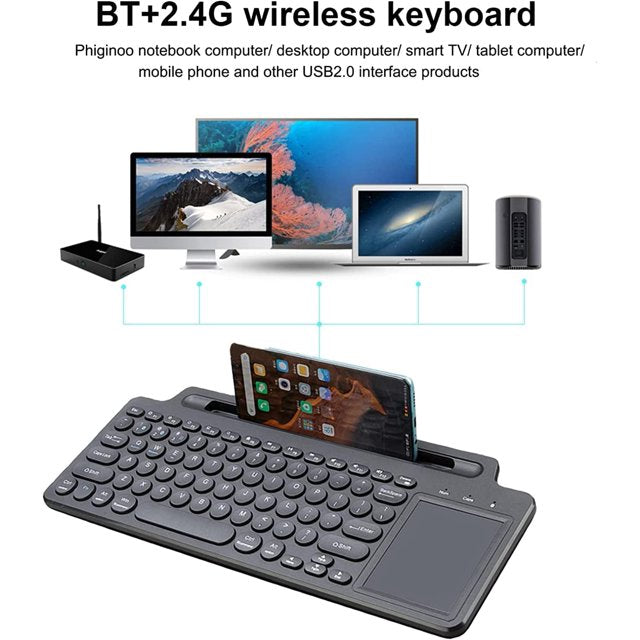 Bluetooth Keyboard, Dual Mode (BT 5.3+2.4G) Wireless Keyboard with Touchpad Computer Keyboard for Windows PC Laptop iPad Smartphone Tablet Android Mac, Black