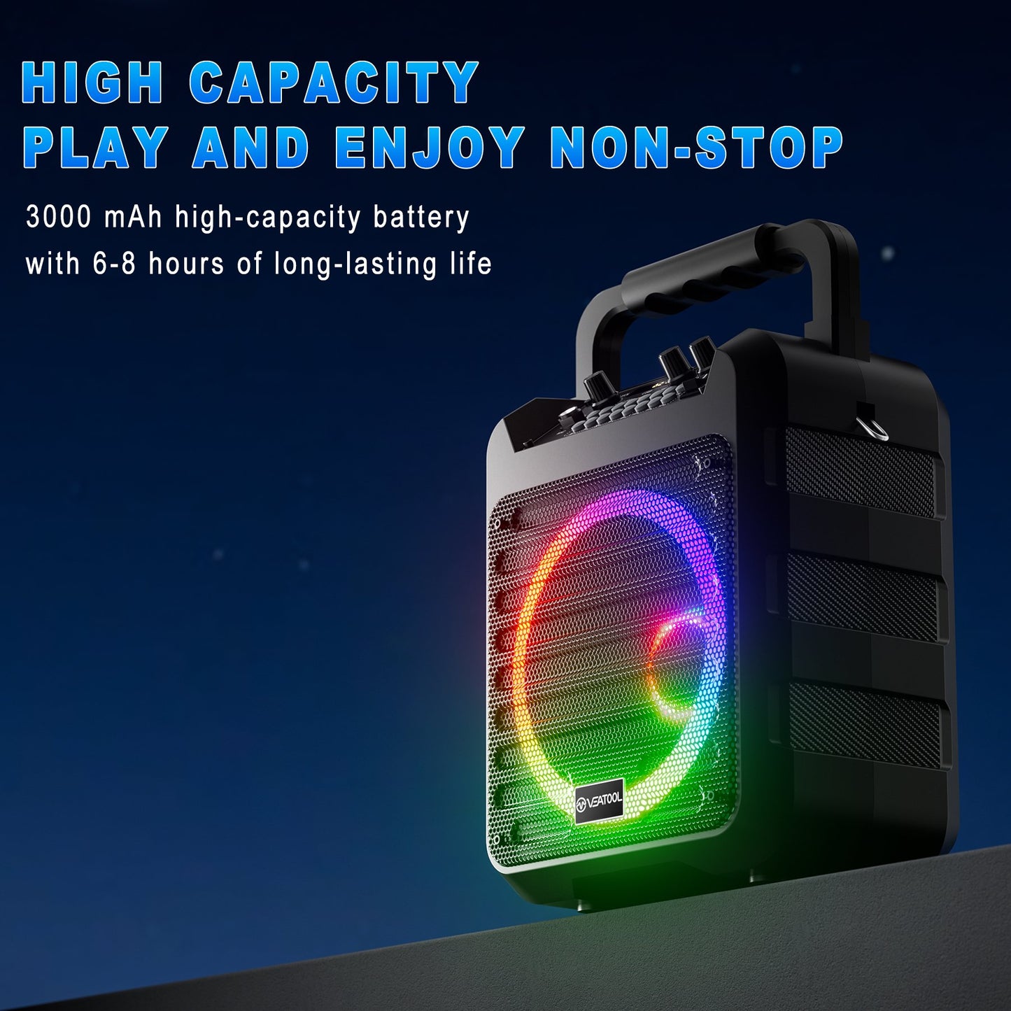 VEATOOL Karaoke Machine, Portable Bluetooth Speaker with 2 Wireless Microphones, PA System for Adults Kids with LED Lights, Supports REC/AUX/USB/TF for Home Party