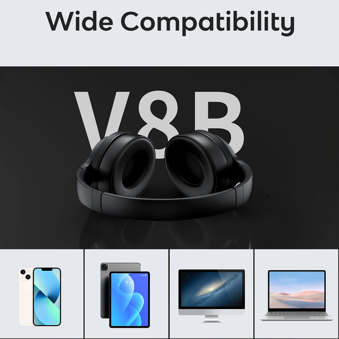 Wireless Over Ear Bluetooth Headphones, Active Noise Cancelling, HiFi Stereo Sound for Travel Work Laptop PC Cellphone