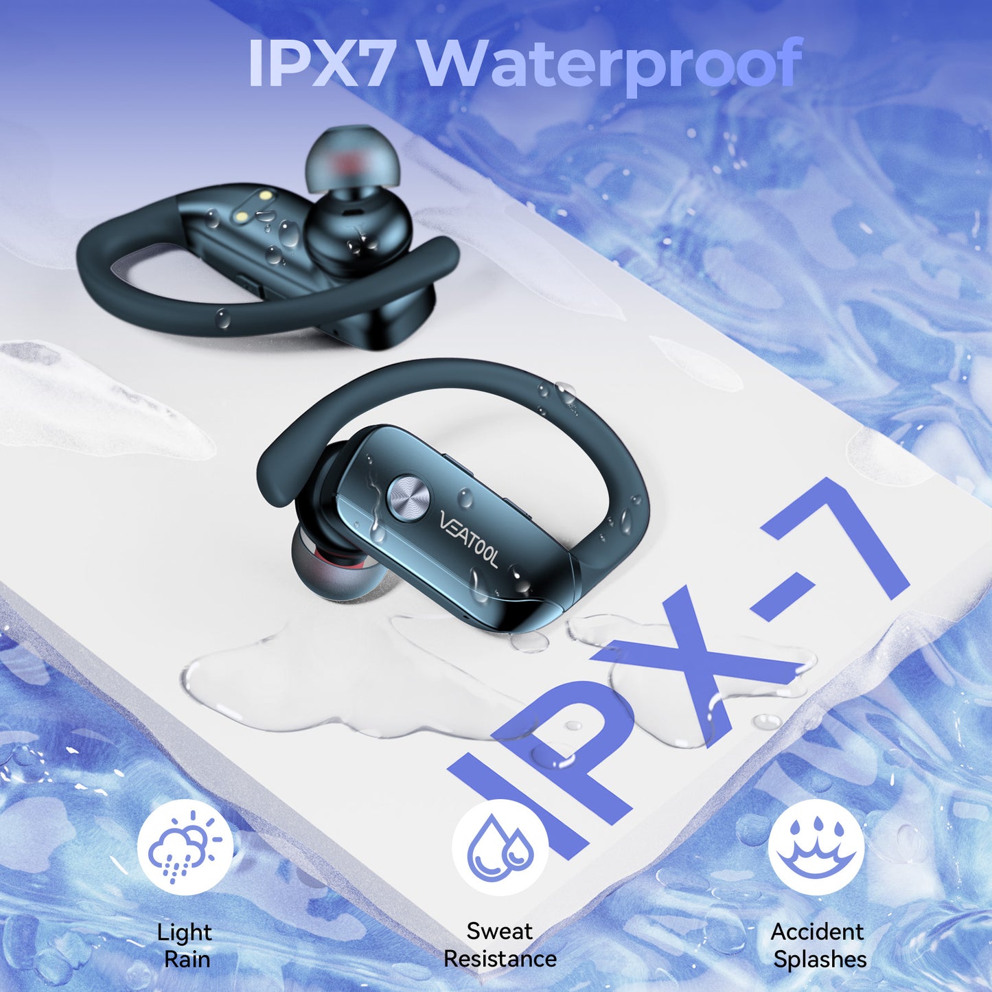 VEAT00L Wireless Earbuds Bluetooth Headphone Sport, Bluetooth 5.4 Earbud, 72Hrs Earphone with Earhook, Mic