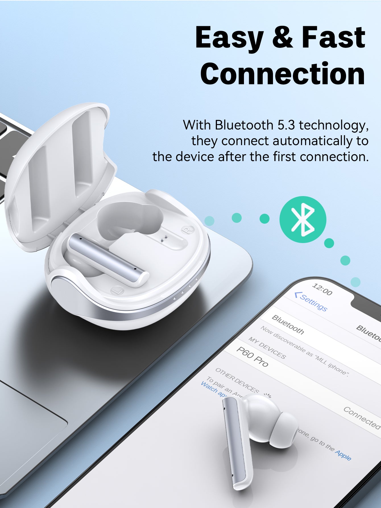 BMANI P60pro Noise Cancelling Earbuds,Bluetooth Headphones,True Wireless Earbuds,ANC+ENC Dual microphone noise reduction,Bluetooth 5.3