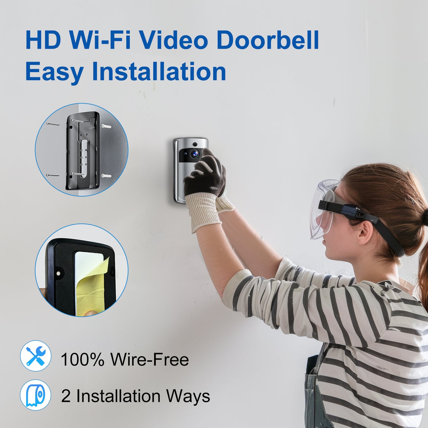 VEAT00L Doorbell Camera Wireless , 1080P Video Doorbell with Chime, Front Door Camera, 2-way Audio, Instant Alert,PIR Motion Detection,Night Vision,Battery-Powered Smart Doorbell