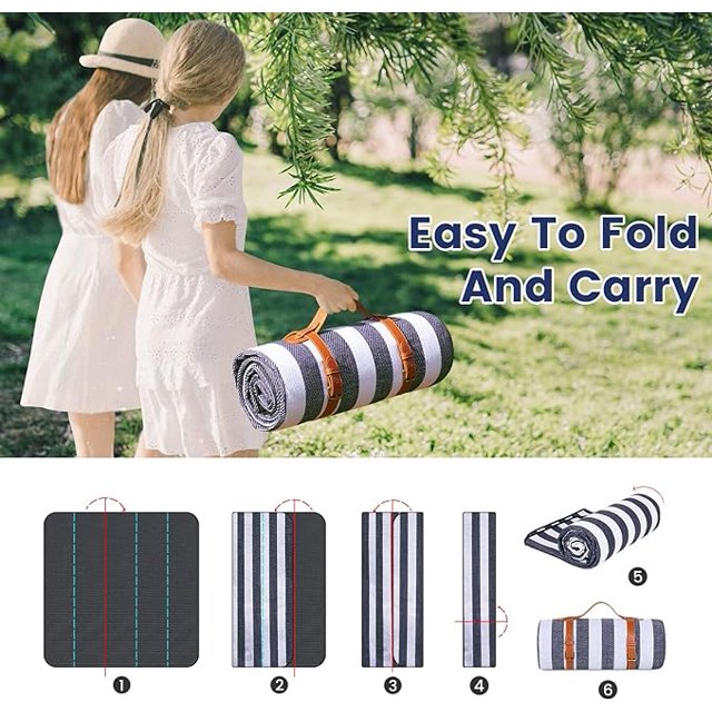 KDMLR 80”x 80” Picnic Blanket Extra Large, Waterproof and Foldable Beach Blanket, 3-Layer Outdoor Blanket for 6 to 8 Adults, for Camping, Park, Beach, Grass, Indoors…