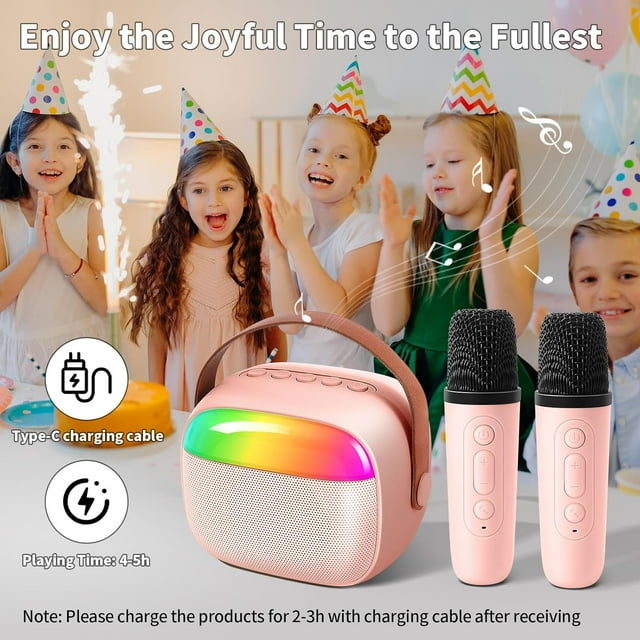 XANLUOER Karaoke Machine for Kids and Adults, Mini Portable Bluetooth Speaker with Microphones and Lights